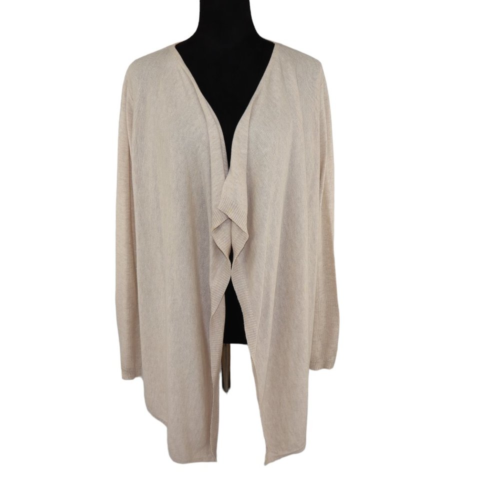 a.n.a. Cardigan Women's Petite Cream Tan Open Paneled Knit  Long Sleeve Size PL